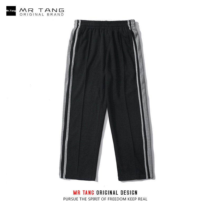 MrTang日系潮牌运动宽松潮流休闲运动拼接针织纯色卫ku男