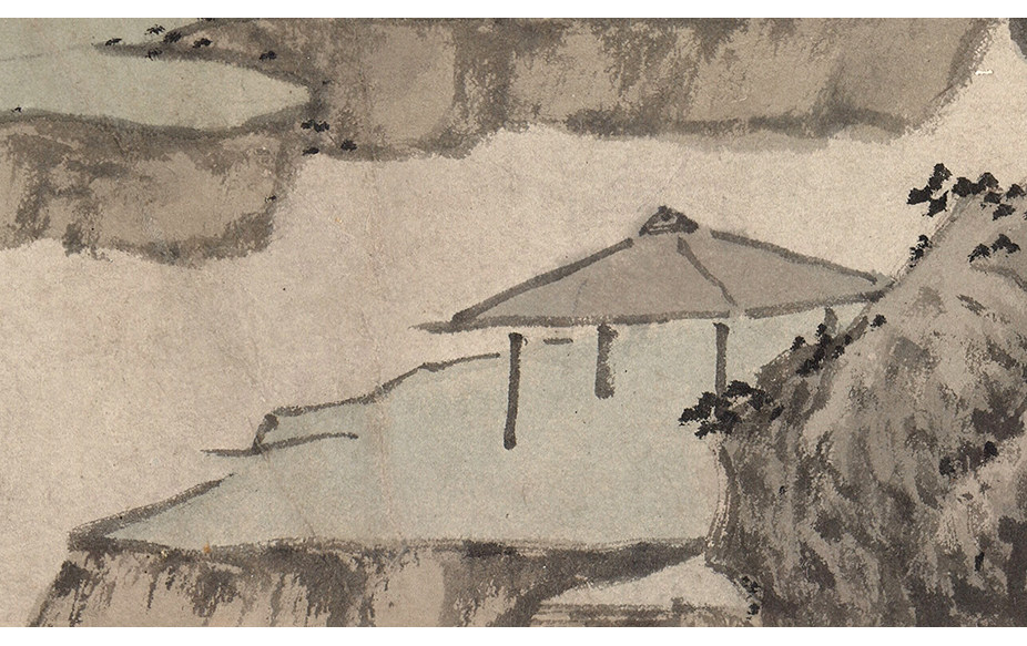 沈周林矛屋古代名画山水人物画横幅长卷装饰画宣纸国画