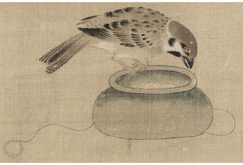 新品南宋佚名驯禽俯啄宋画小品工笔花鸟画临摹国画