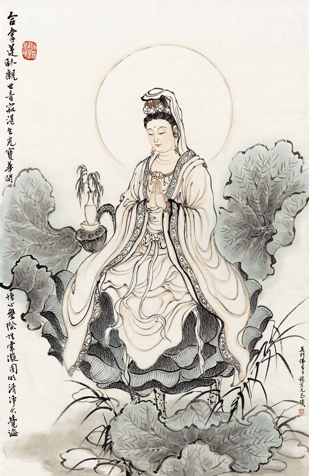 近代程宗元自在菩萨观音画像佛画宣纸高清复制国画