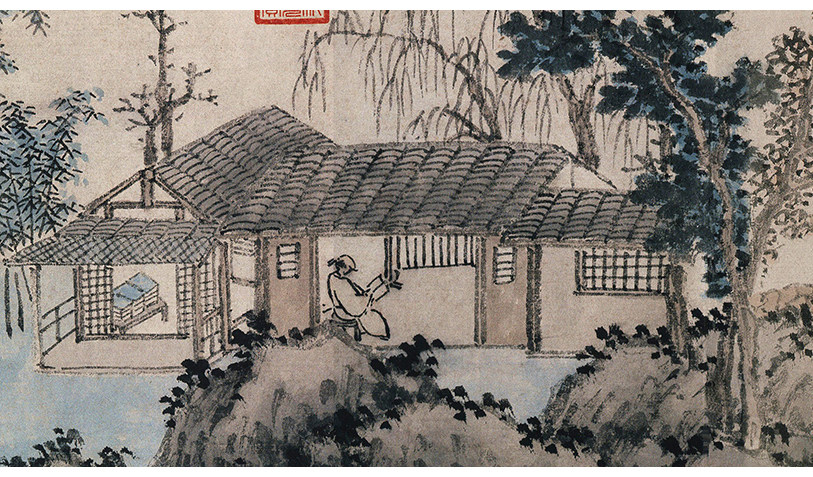 沈周清园古代水墨山水人物画横幅长卷装饰画宣纸国画