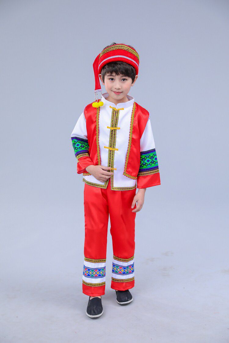 新款儿童苗族演出服男童少数民族服装壮族云南土家族葫芦丝表演服