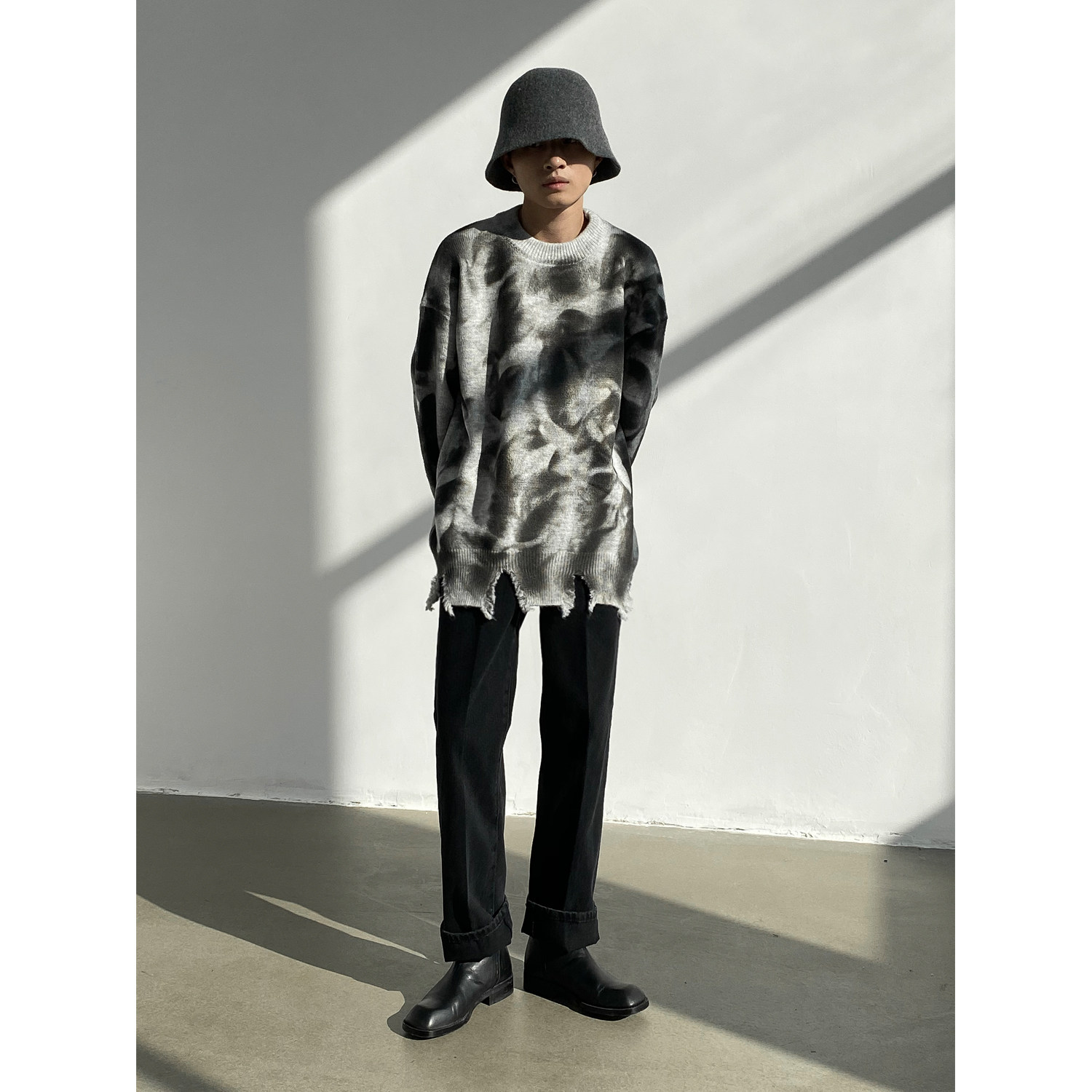 潮流genesisboy牛仔裤ins立体感九分裤韩版多色洗水筒裤牛仔裤