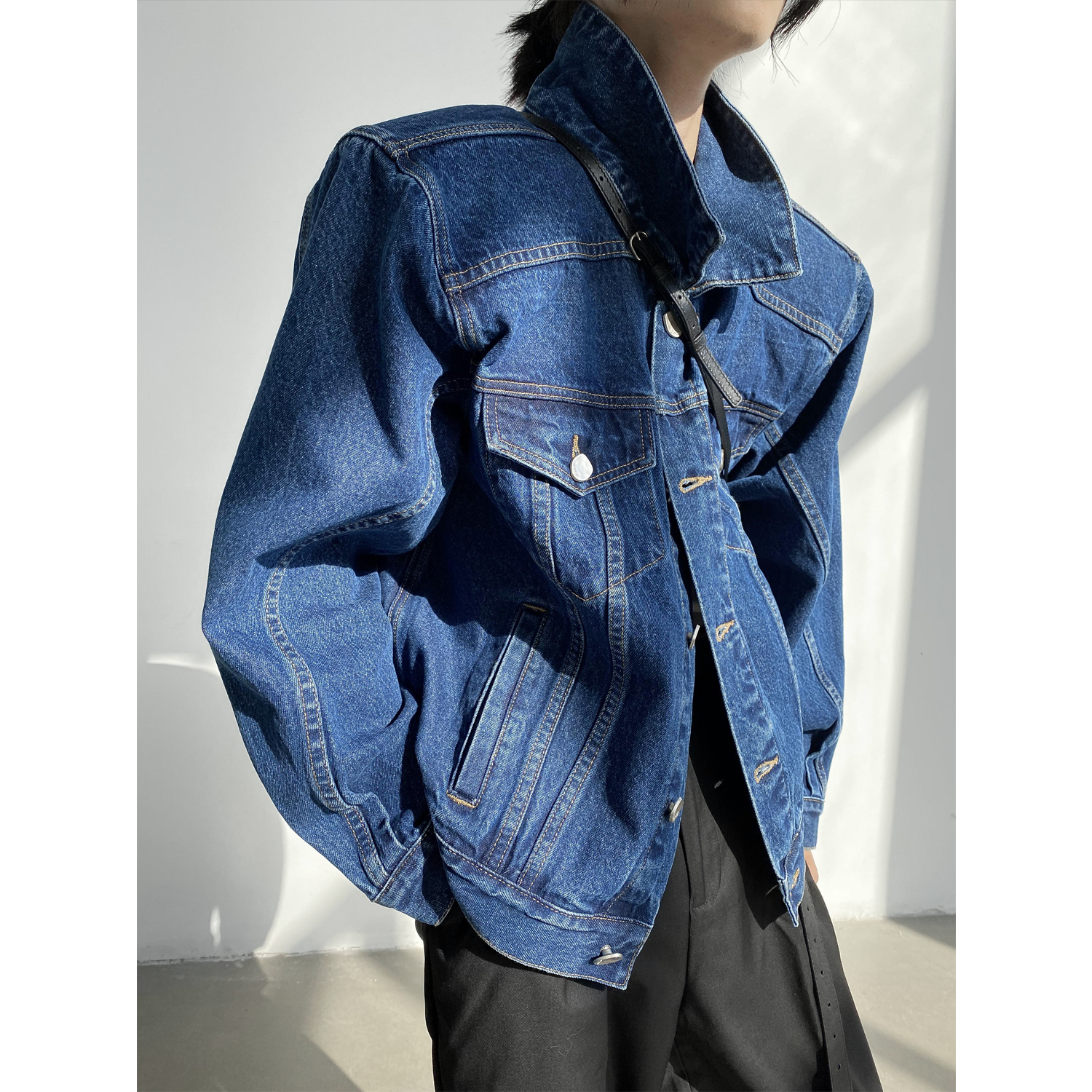 GENESISBOY 9.9 00:00小众垫肩牛仔衣外套男秋冬宽松短款夹克外套