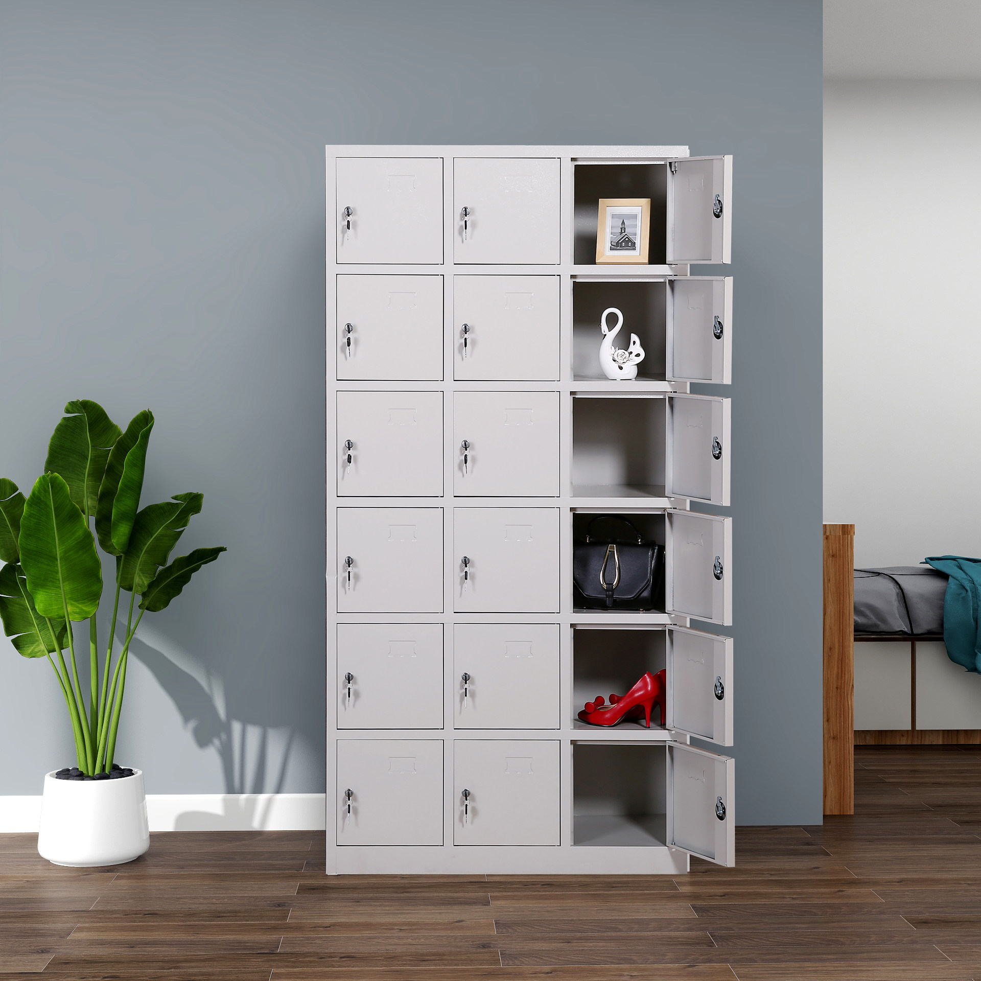 青岛钢制更衣柜带锁铁皮储物柜员工宿舍鞋柜浴室多门柜衣橱存包柜