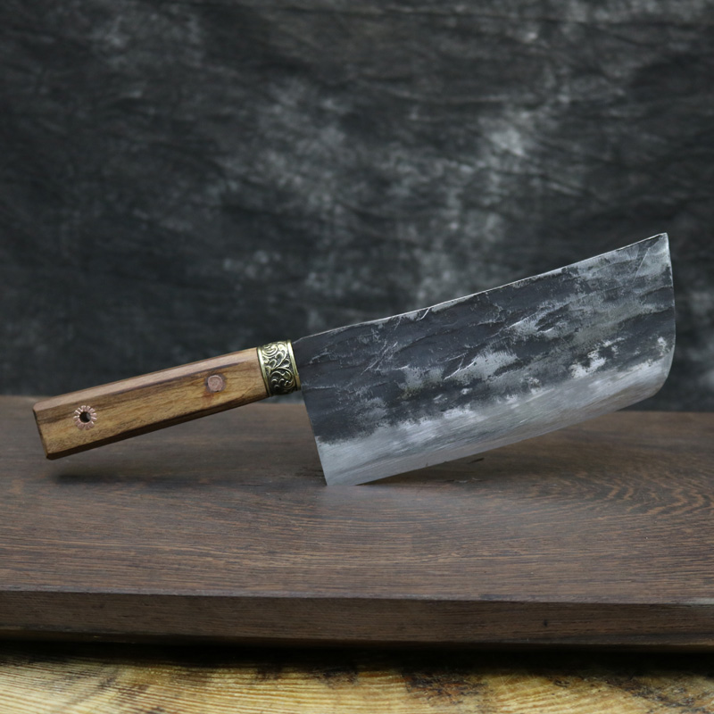 龙泉螭龙手工锻打圆头菜菜刀不锈夹钢切片老式菜刀