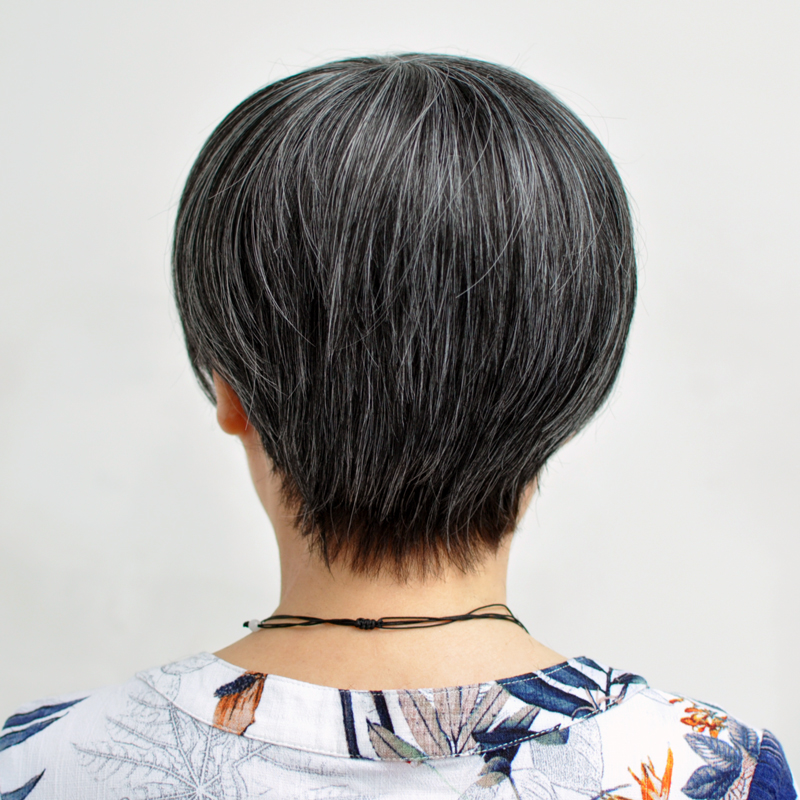 老年人花白假发短发真发奶奶白色头套逼真自然日常整顶假发