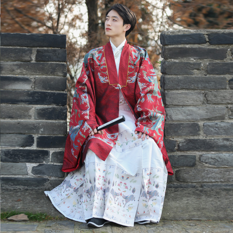 八荒原创汉服男士马面妆花山山海经麒麟游马面裙男民族服装