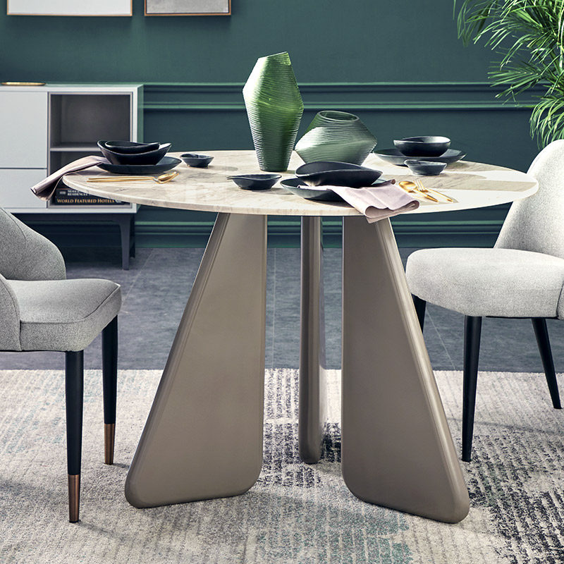 优梵艺术城市生活意式简约大理石台面餐桌餐椅组合圆形餐桌