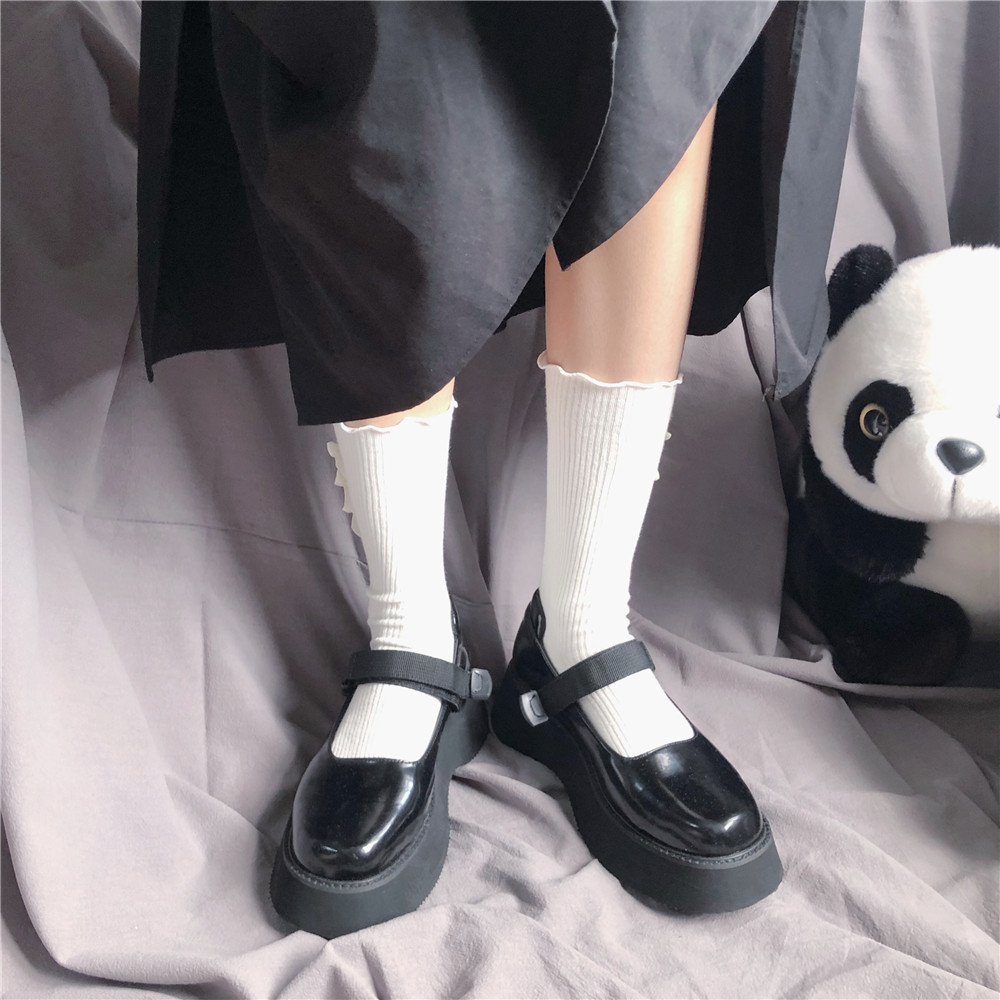 aytofilms秋冬木耳耳边蝴蝶结lolita短袜jk中筒袜