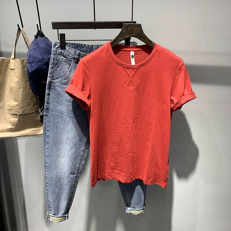 2022新款纯色短袖t恤男韩版夏纯棉潮流简单修身个性百搭半袖体恤
