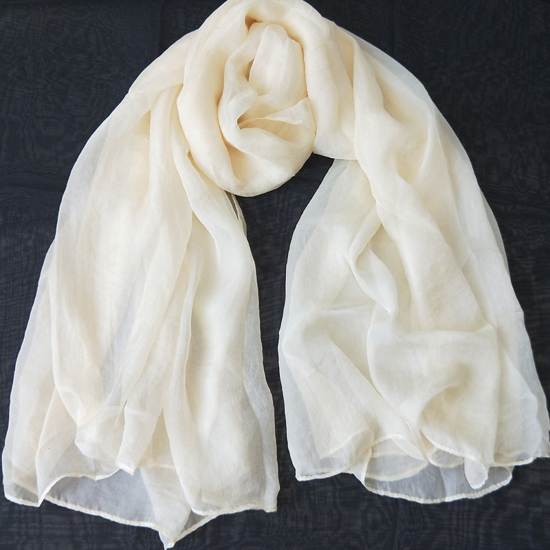 纯白色丝巾女长款百搭围巾巾米白色雪纺纱巾春秋围巾
