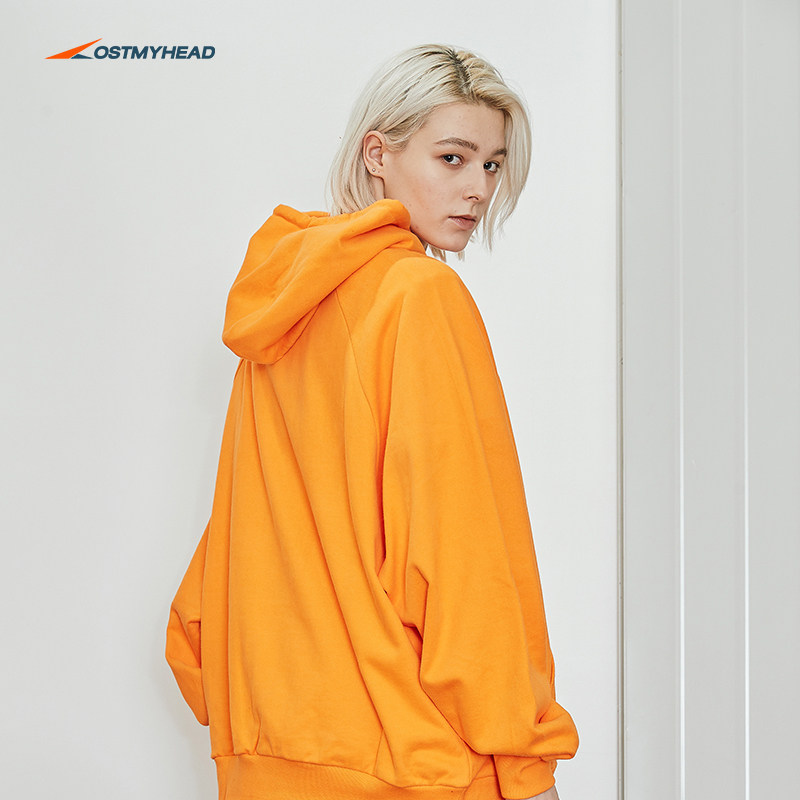 lisa国潮 lostmyhead 橙色松松垮垮卫衣秋冬情侣款复古风连帽衫潮