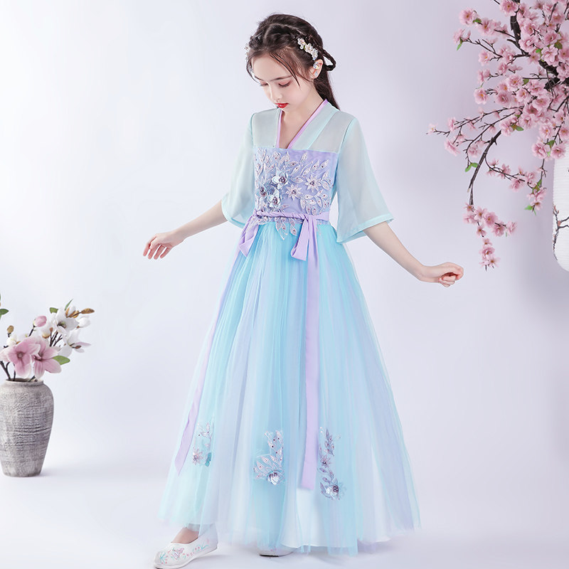 儿童女童汉服超仙连衣裙夏装小学生女12岁樱花公主仙女服古装礼服