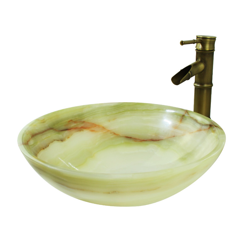 包邮卫生间圆形玉石洗手盆欧式石材台上艺术家用台上盆