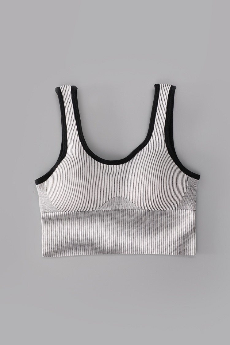 ke黑色灰白针织罗纹肩带瑜伽运动文胸女带运动文胸