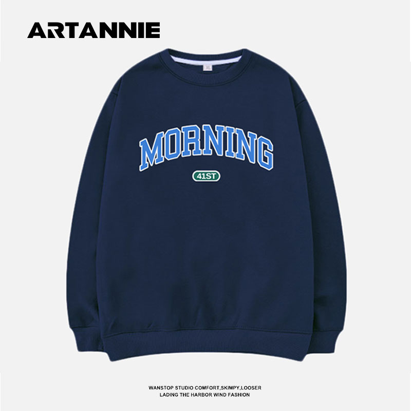 美式街头vintage圆领卫衣男女加绒加厚潮牌嘻哈宽松情侣长袖上衣