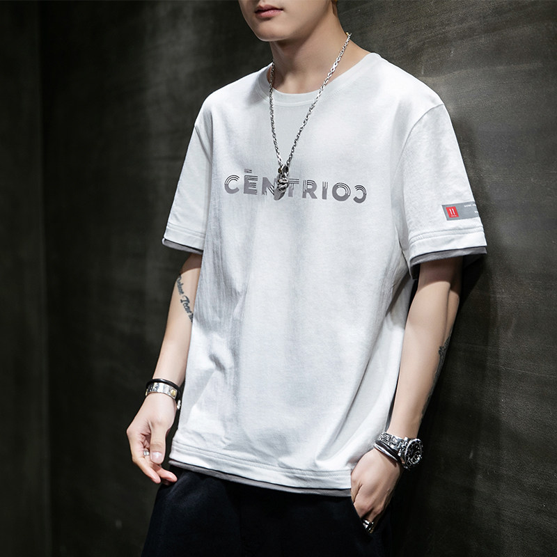 夏纯棉短袖t恤男森马潮流ins圆领白色男生全棉衣服青少年宽松半袖