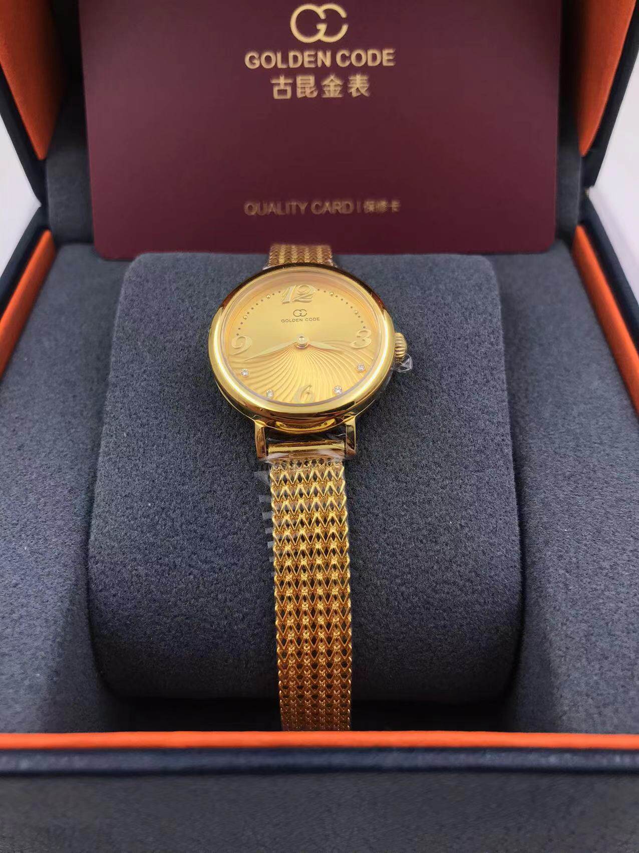 古昆石英手表足金999编织带全金女石英表新款时尚女表黄金女士表