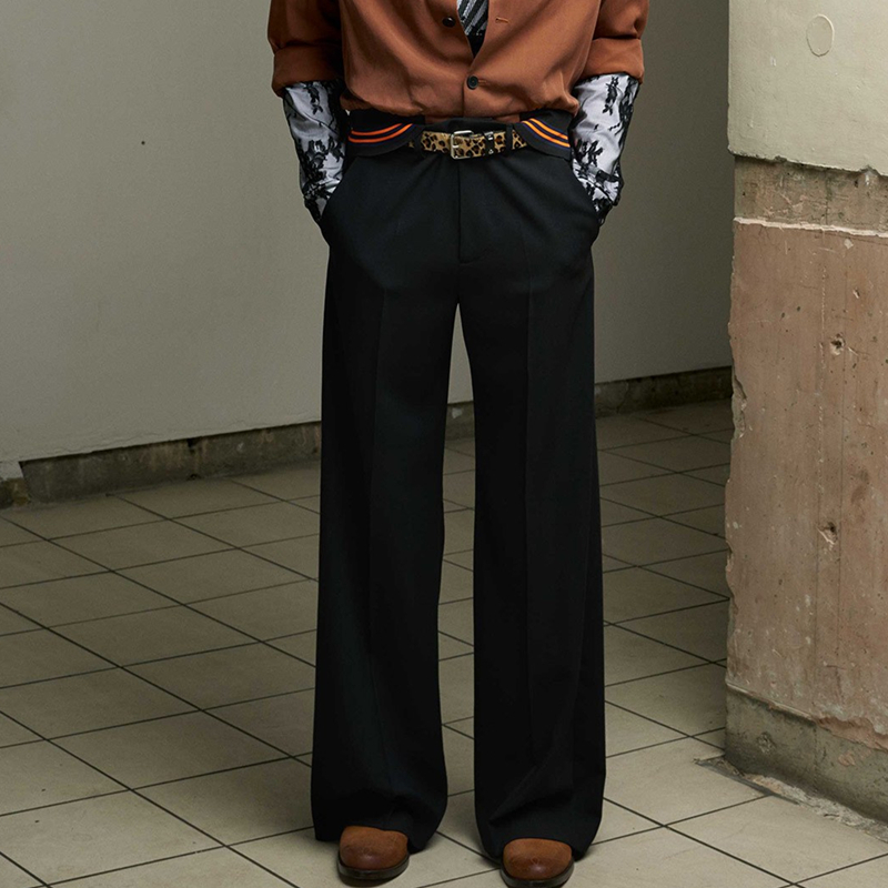 秋季男士坠感阔腿裤直筒裤时尚休闲欧美弹力潮流宽松长裤黑色男裤