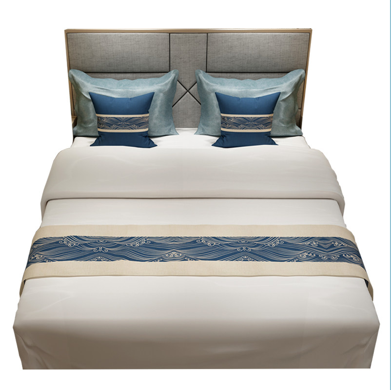 新中式民宿床尾旗禅意家用棉麻布艺床旗酒店床尾巾长条床尾毯定制