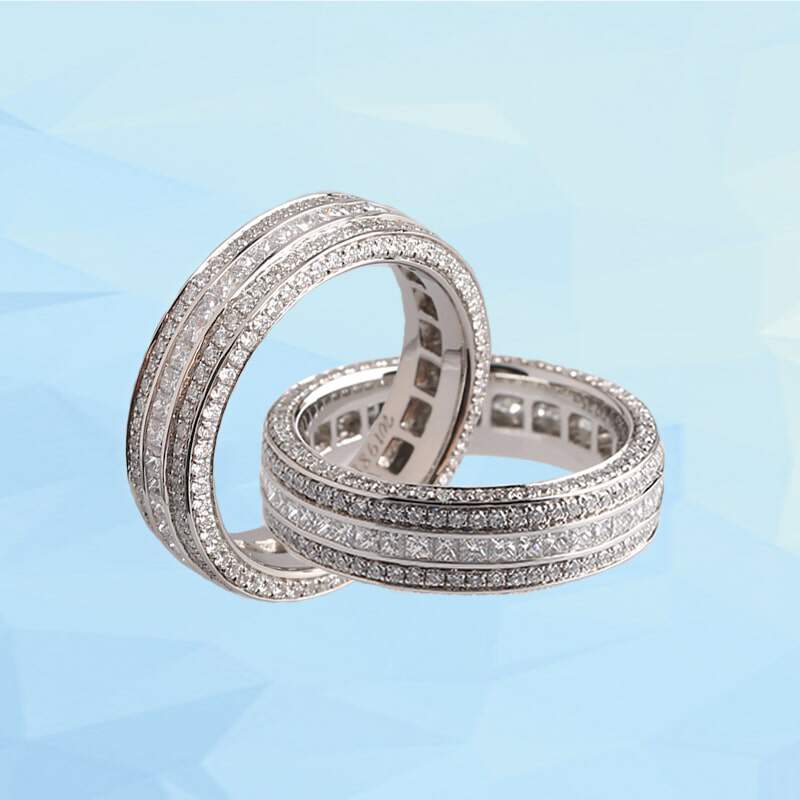 金声情艺18k铂金镶钻石宽版戒指女750白金情侣对戒男砖石指环定制