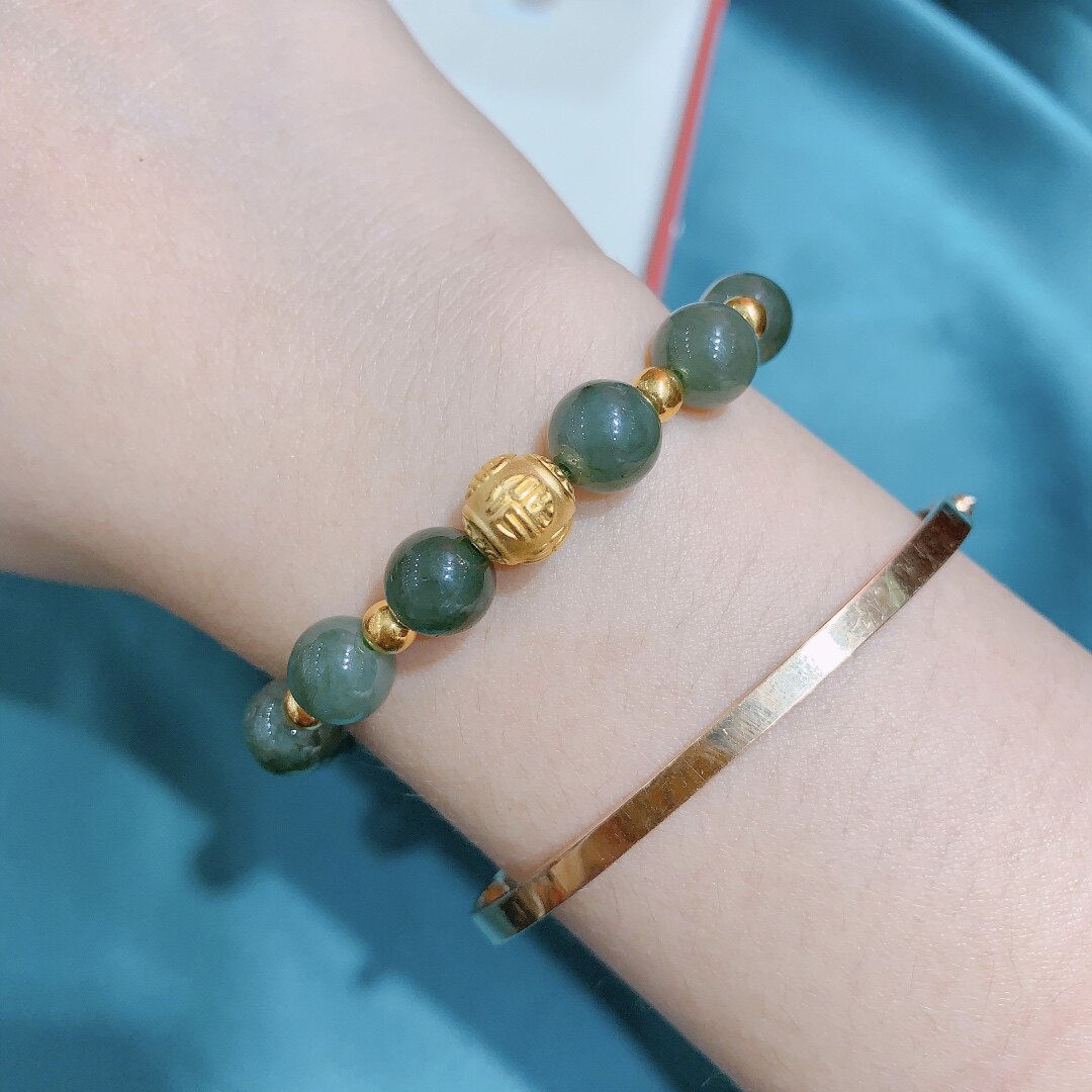 黄金足转运女神妈妈项链吊坠玉珠中国18k手链手饰