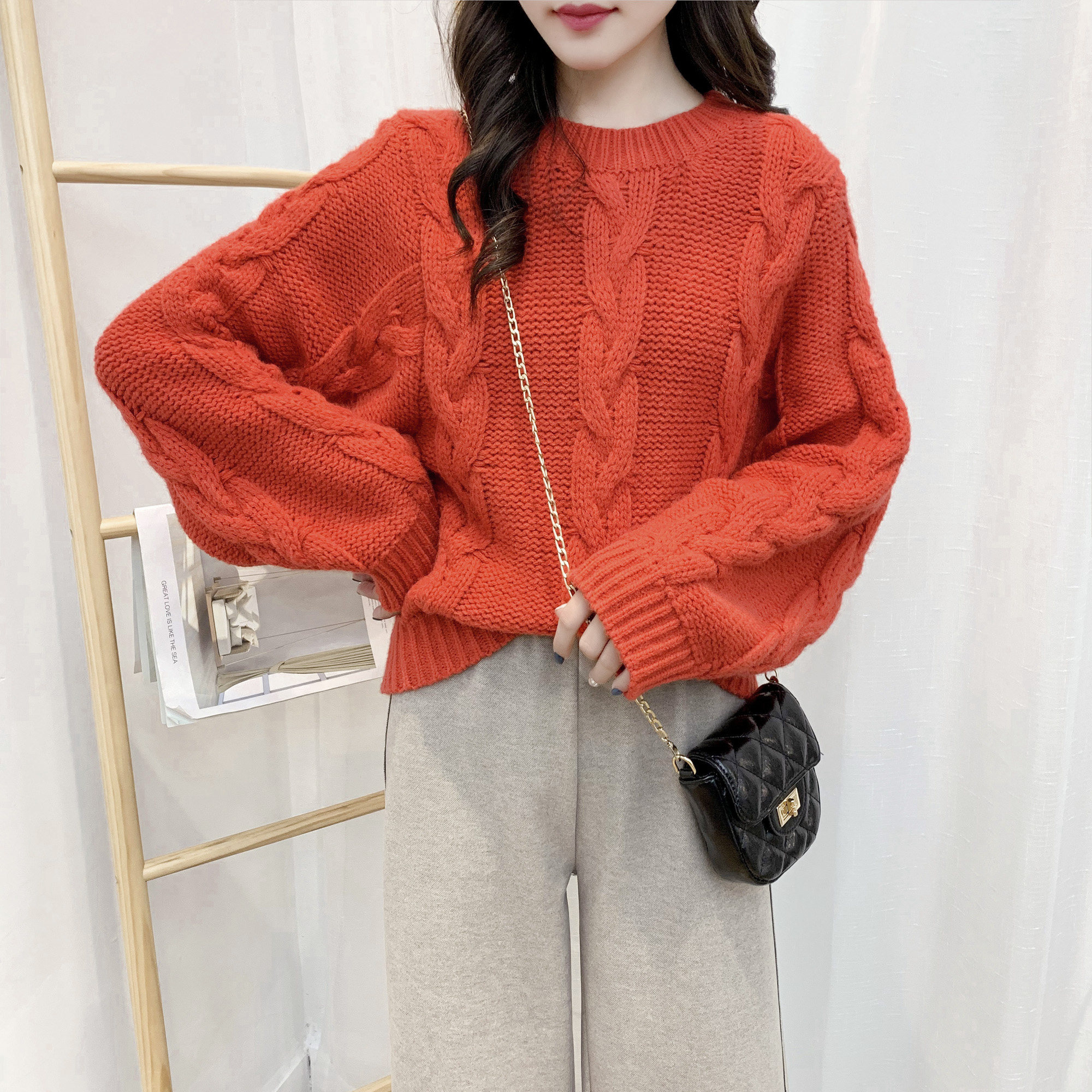 2021新款冬季麻花套头毛衣加厚保暖宽松慵懒毛衣