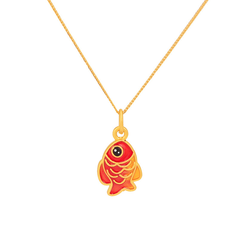 龚兴隆足金999烧蓝鲤鱼吊坠珐琅黄金锦鲤年年有鱼手链项链送妈妈