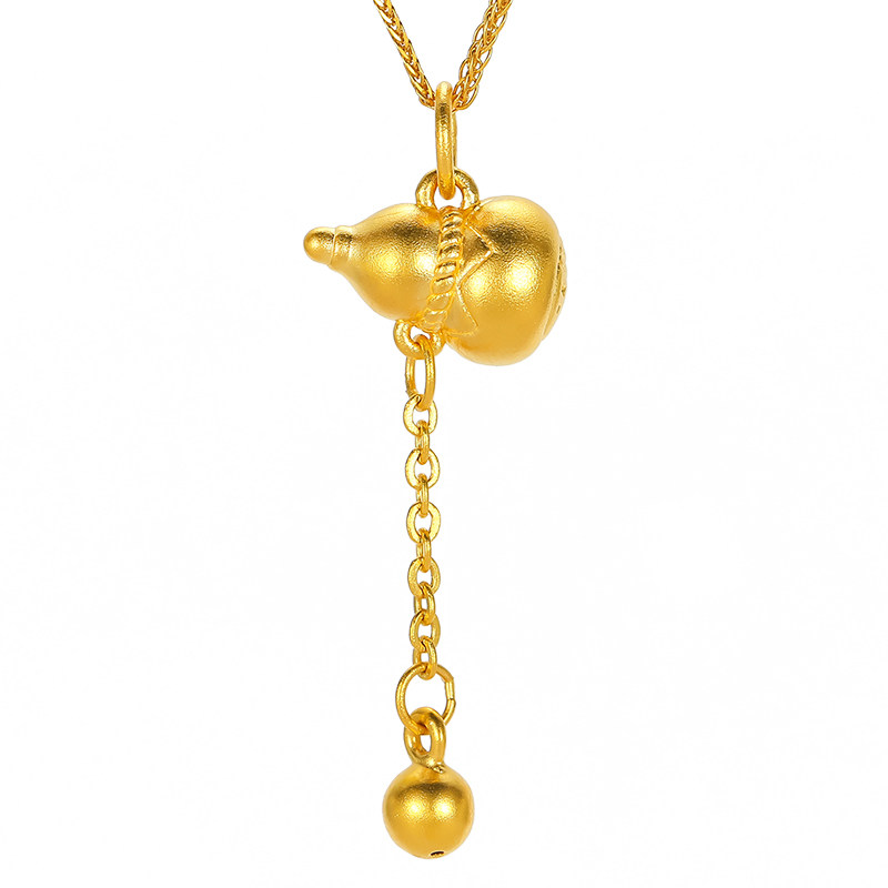 金葫芦古法黄金吊坠足金硬金流苏圆珠福字葫芦颈饰