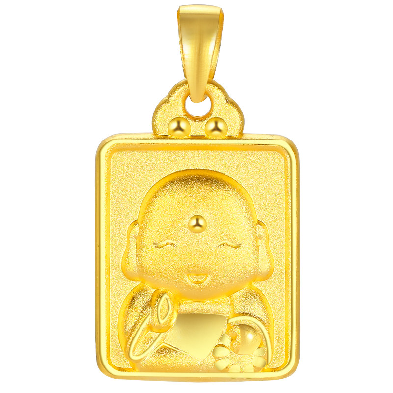老婆项链小佛幸运佛挂足金弥勒黄金硬金3d颈饰