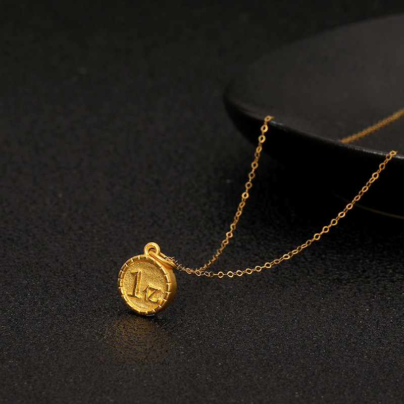 黄金1亿项链锁骨挂坠金牌小圆招财一亿足金颈饰