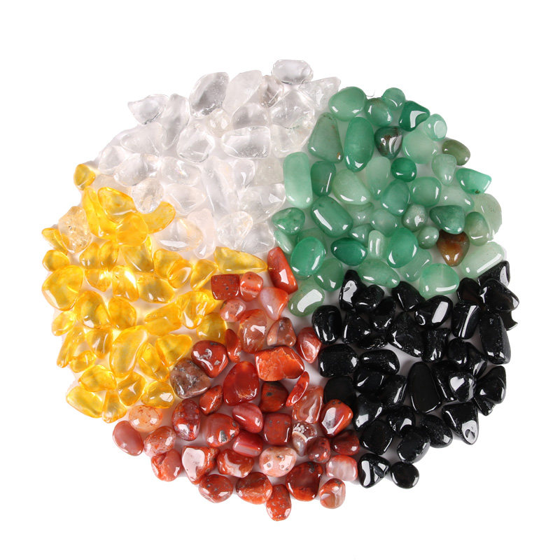 天然水晶五色消磁碎石搭配风水水斗招财聚宝盆玉雕