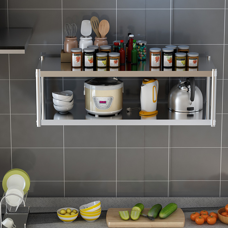 304不锈钢厨房三层挂墙吊架壁挂式收纳置物架微波炉调料上墙架子