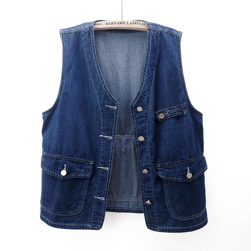2022夏季新款深蓝色薄款软牛仔马甲女宽松叠穿时尚背心坎肩上衣潮