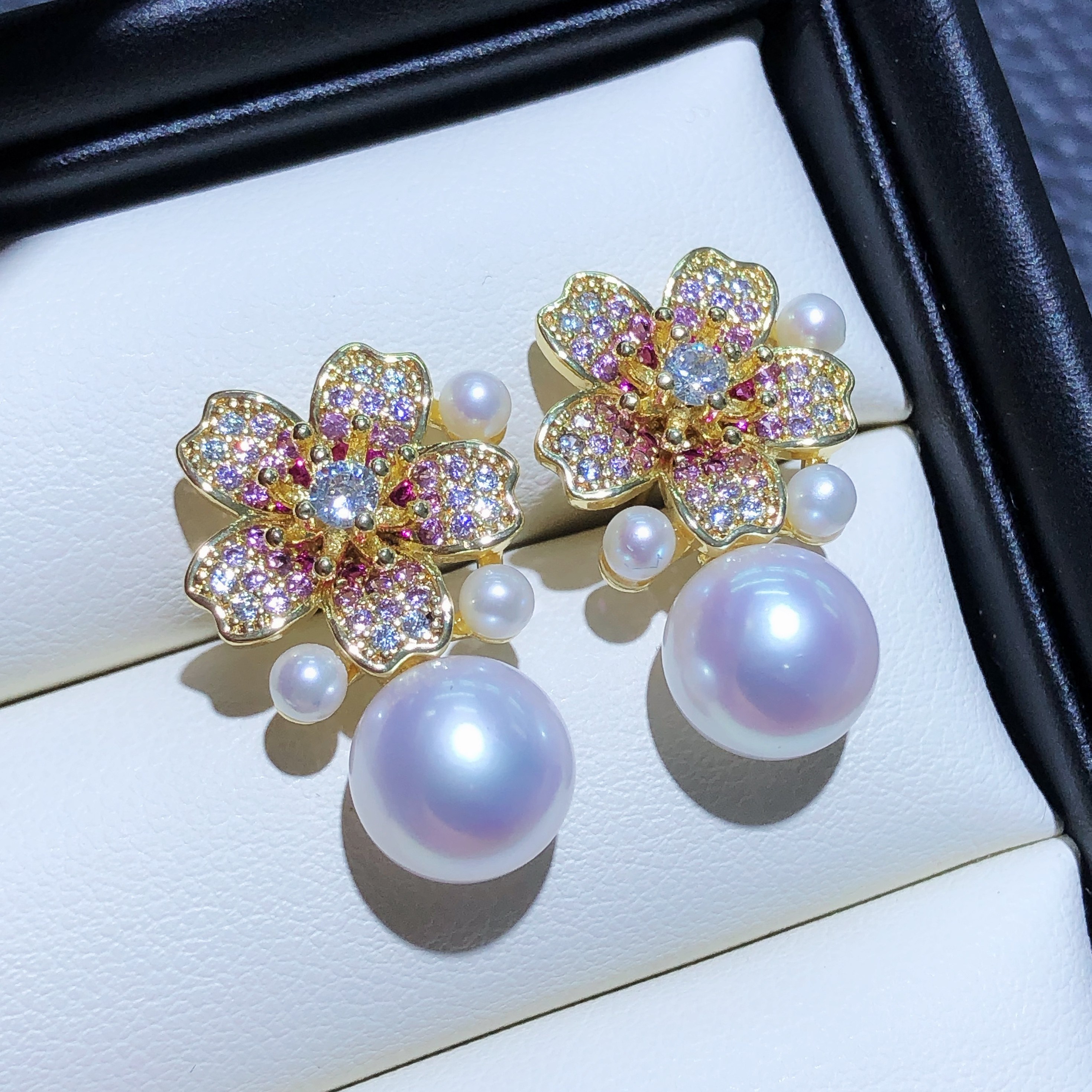 diy珍珠配件18k包金铜镀真金樱花s925纯银其他diy饰品配件