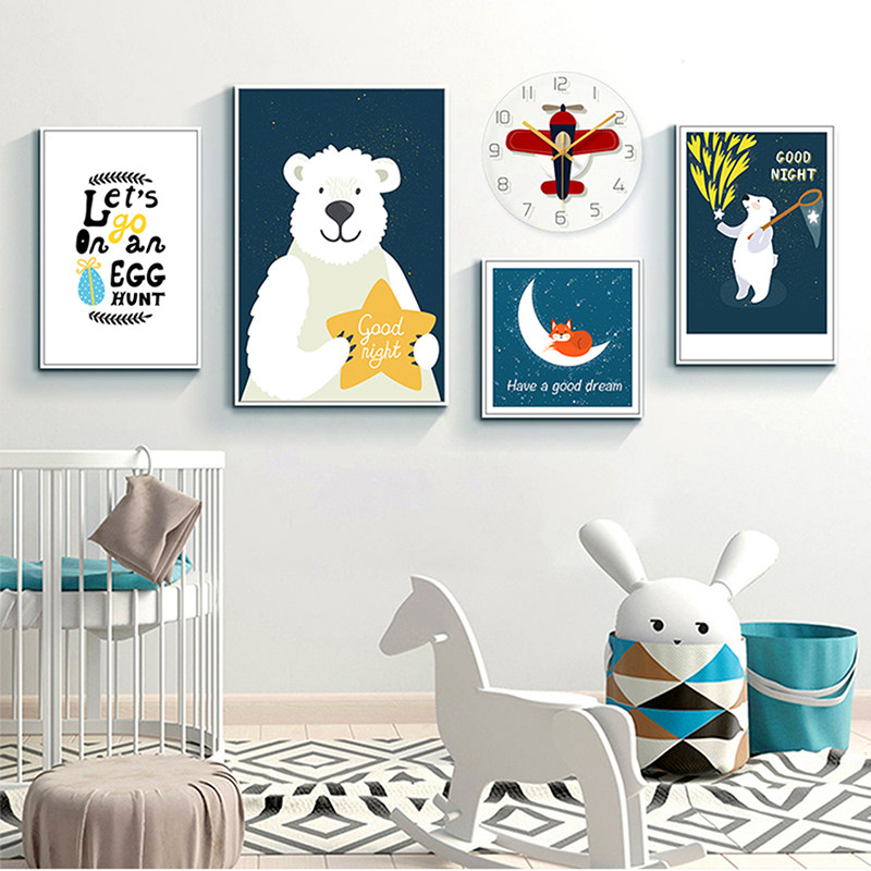 北欧儿童装饰画男孩卧室床头挂画背景背景墙墙面现代装饰画