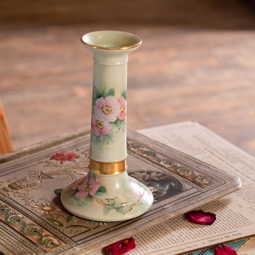 烛台欧式陶瓷鎏金古典奢华手绘花卉装饰浪漫烛台