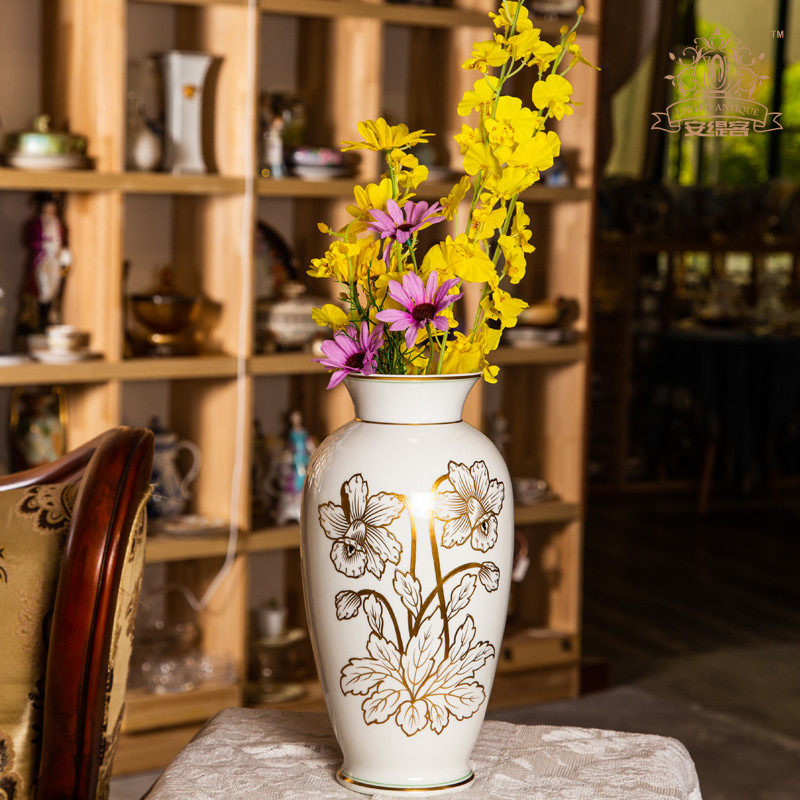 花瓶ins田园手绘立体鎏金花卉欧式奢华插花花瓶
