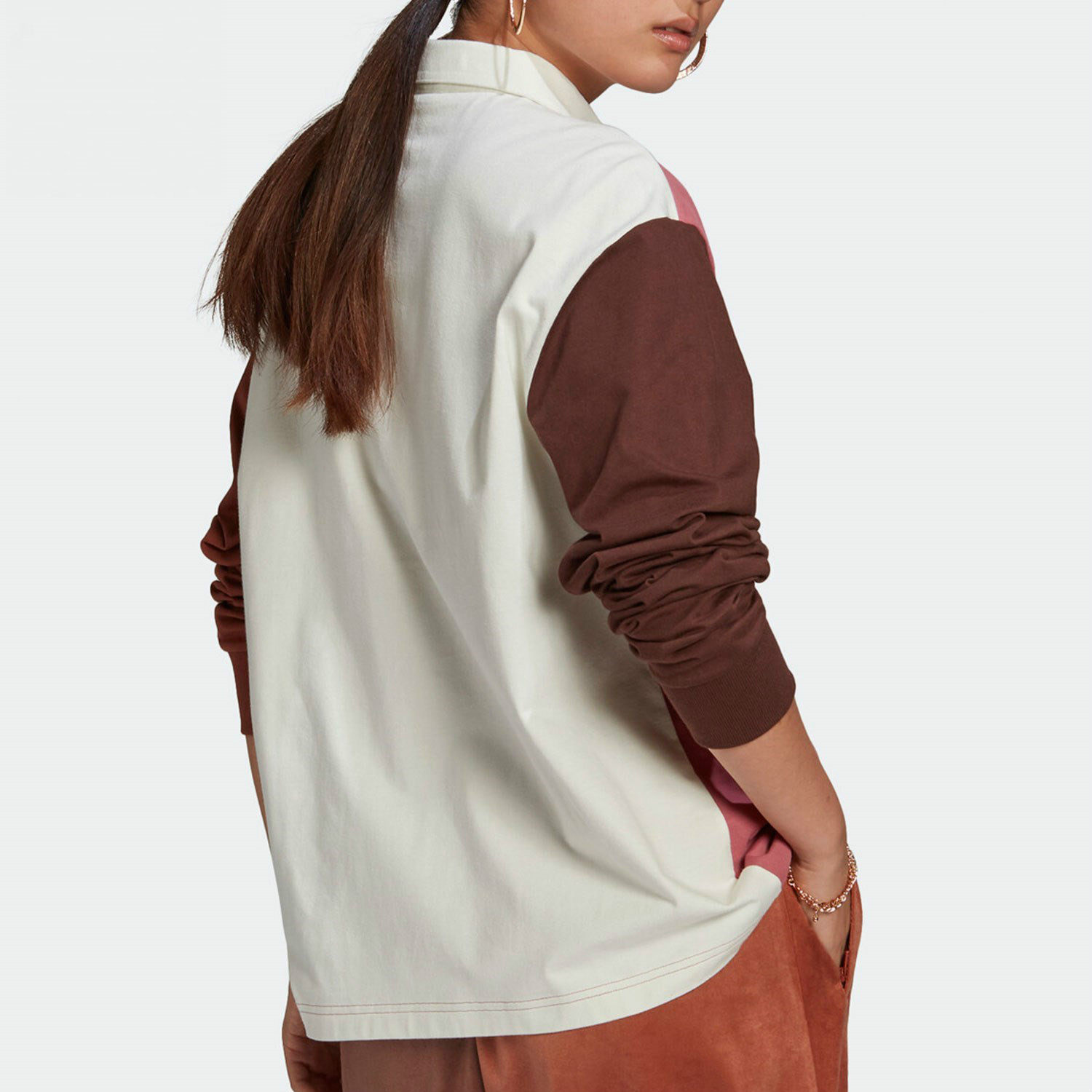 adidas迪达斯三叶草女装新款休闲撞色立领polo长袖h33328运动t恤