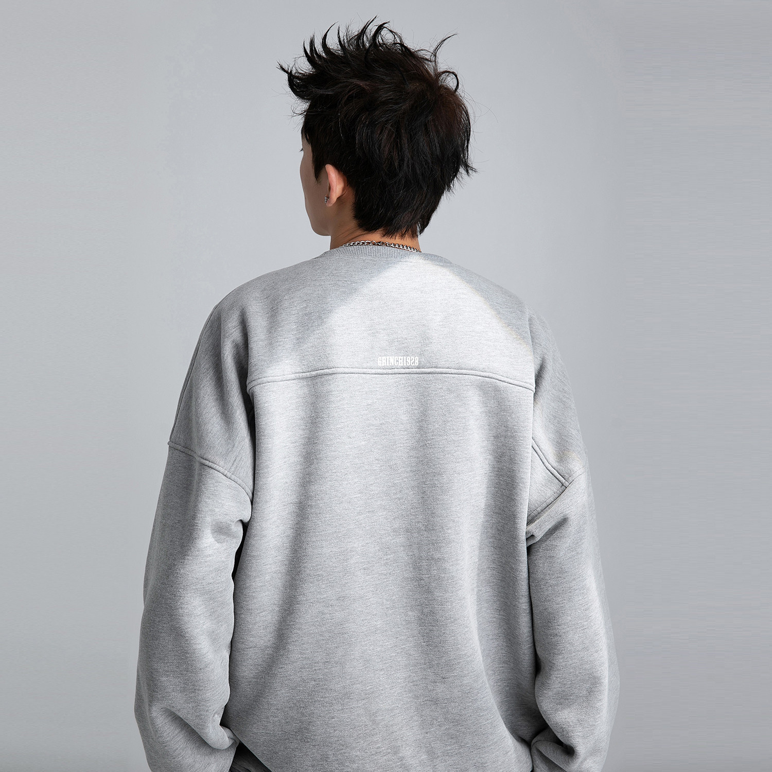 grinch1928gaha复古小卫印花廓形圆领卫衣男抓绒灰色卫衣