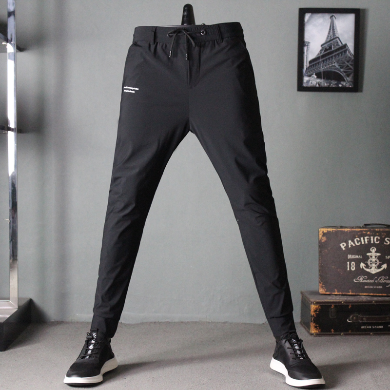 夏季薄款男士休闲裤冰丝速干小脚裤潮流百搭修身束脚裤收口运动裤