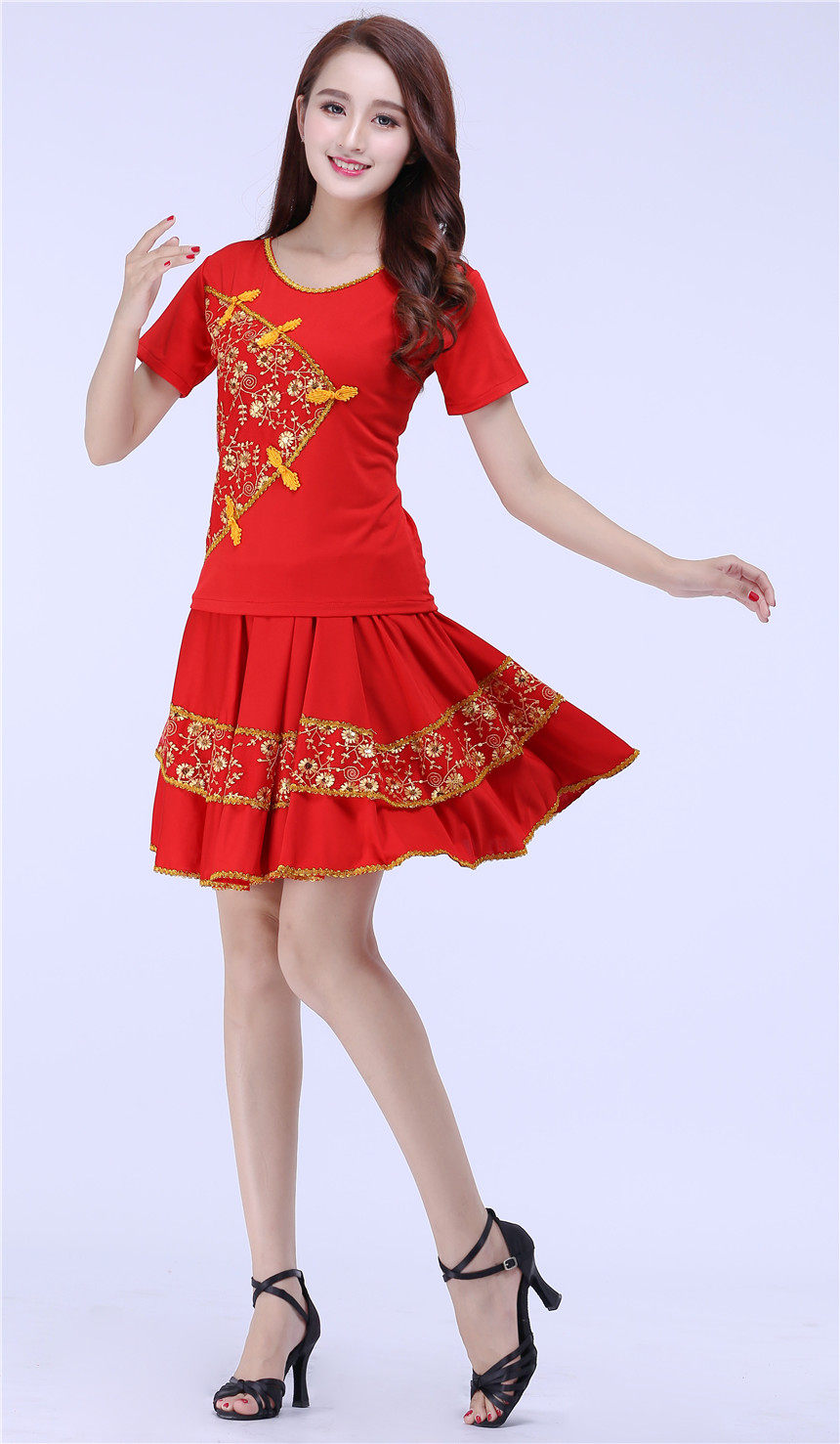 凤舞广场舞服装新款套装夏季短袖袖短裙子跳舞广场舞套装