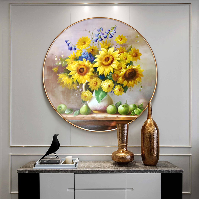 钻石5d十字绣向日葵现代简约圆形餐厅中式新中式客厅十字绣套件