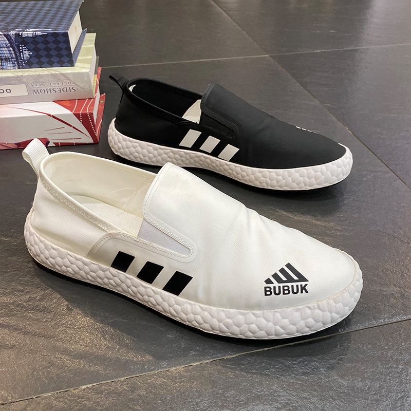 欧洲站男2022春夏新款休闲低帮一脚蹬百搭透气布软底跑步运动板鞋