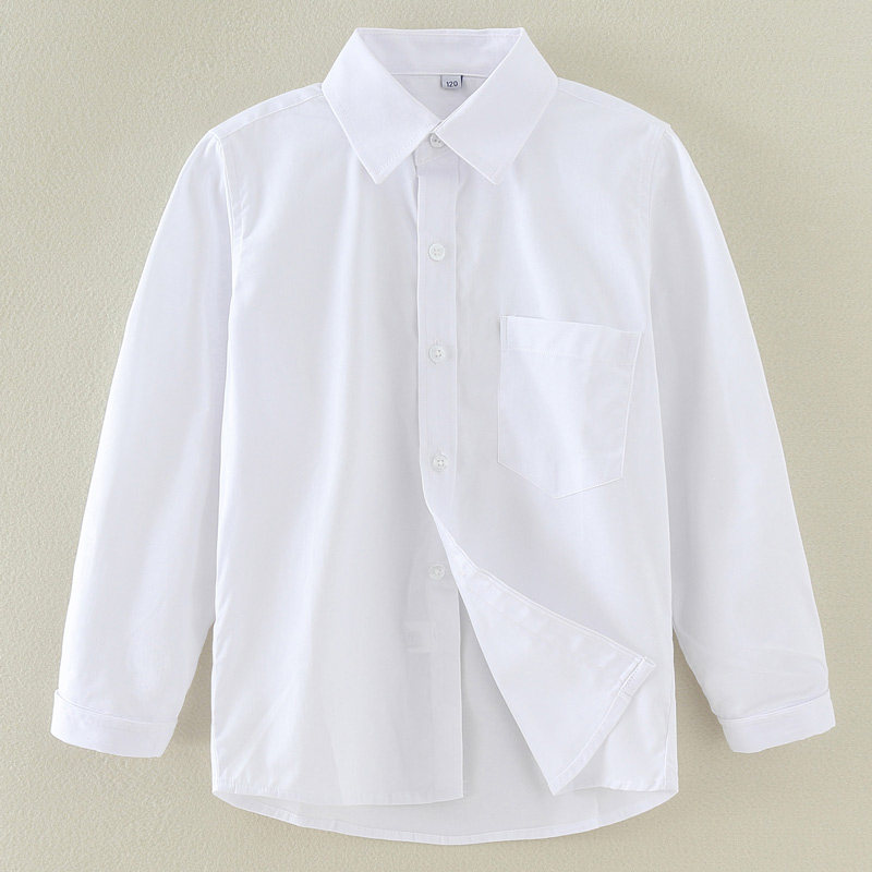 男童中大表演班服小学生纯棉长袖春秋白衬衫衬衣衬衫