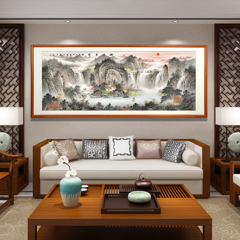 名家手绘聚宝盆山水画国画风水靠山客厅办公室挂画国画
