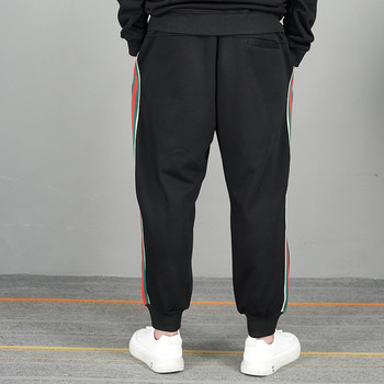 2024 ໂສ້ງຂາສັ້ນ 300 Jin Loose Striped Leg Pants Plus Velvet Thickened Heavy Black Sports Pants