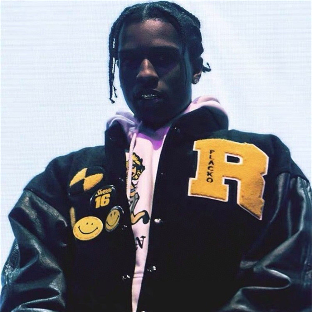 asaprocky同款testingawgeflacko毛呢刺绣皮袖棒球夹克