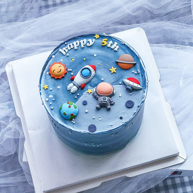 宇航员蛋糕装饰儿童生日蛋糕摆件星球火箭飞船太阳节日装扮用品